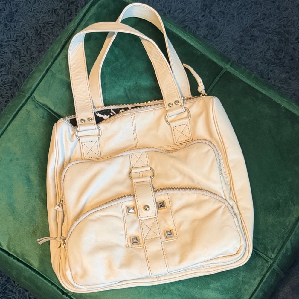 Gianni Bini Cream Leather Satchel / Shoulder Bag